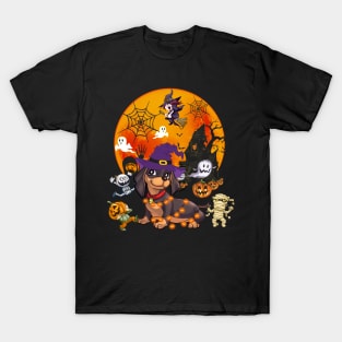 Dachshund Witch Funny Dog Halloween T-Shirt